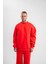 Uzun Kol Bisiklet Yaka Basic Sweatshirt - Kırmızı 4