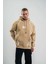 Double Oversize Kapşonlu Şimşek Pano Baskılı Sweatshirt - Bej 1