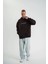 Unisex Üç Iplik Kapşonlu Nakışlı Sweatshirt - Kahve 2