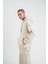 Unisex Double Oversize Kapşonlu Yıkamalı Sweatshirt - Krem 2