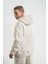 Unisex Double Oversize Kapşonlu Yıkamalı Sweatshirt - Krem 4