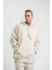 Unisex Double Oversize Kapşonlu Yıkamalı Sweatshirt - Krem 5