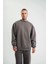 Uzun Kol Bisiklet Yaka Basic Sweatshirt - Füme 5