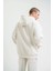 Unisex Double Oversize Kapşonlu Basic Sweatshirt - Beyaz 2