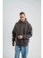 Unisex Uzun Kol Kapşonlu Yıkamalı Nakışlı Sweatshirt - Füme 4