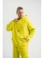 Unisex Double Oversize Kapşonlu Basic Sweatshirt - Sarı 5