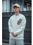 Uzun Kol Bisiklet Yaka Baskılı Sweatshirt - Beyaz 1