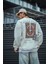 Uzun Kol Bisiklet Yaka Baskılı Sweatshirt - Beyaz 2
