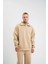 Unisex Double Oversize Patlı Yaka Sweatshirt - Bej 1