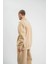 Unisex Double Oversize Patlı Yaka Sweatshirt - Bej 2