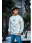 Oversize Bisiklet Yaka Üç Iplik Baskılı Sweatshirt - Beyaz 1