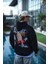 Üç Iplik Penye Kapşonlu Baskılı Sweatshirt - Siyah 3