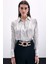 Geniş Manşetli Gömlek - Ekru-Siyah 5