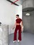 Osy Modal Yumuşak Dokulu Kumaş Kısa Kollu Crop Alt Ispanyol Paça Pantalon Ikili Takım - Bordo 1