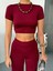 Osy Modal Yumuşak Dokulu Kumaş Kısa Kollu Crop Alt Ispanyol Paça Pantalon Ikili Takım - Bordo 3