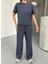 Osy Modal Yumuşak Dokulu Kumaş Kısa Kollu Bluz Rahat Pantalon Ikili Takım- Füme 2