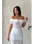 Gül Detaylı Dantel Dokuma Dantel Gübür Abiye Bluz Krem JB261548977 2