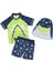 UPF50+ Güneş Korumalı Şort T-Shirt Şapka Mayo Set Neon Yeşil Laci Shark 1