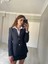 Gold Düğmeli Blazer Ceket Etek Denim Takım 2