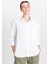 Relaxed Fit Geniş Kesim Keten Karışımlı Beyaz Gömlek 1