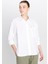 Relaxed Fit Geniş Kesim Keten Karışımlı Beyaz Gömlek 2