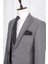 Erkek Slim Fit Sivri Yaka Gri Yelekli Takım Elbise 3