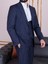 Erkek Slim Fit Sivri Yaka Lacivert Çizgili Yelekli Takım Elbise 4