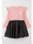 Kız Çocuk Uzun Kollu Elbise Etek Kısmı Deri Çiçek Aksesuarlı 5-10 Yaş, Pembe 1