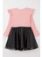 Kız Çocuk Uzun Kollu Elbise Etek Kısmı Deri Çiçek Aksesuarlı 5-10 Yaş, Pembe 2