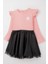Kız Çocuk Uzun Kollu Elbise Etek Kısmı Deri Çiçek Aksesuarlı 5-10 Yaş, Pembe 3