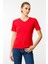 Kadın V Yaka Kaşkorse Pamuk T-Shirt Kırmızı 3