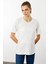 Kadın Sıfır Yaka Basic Penye T-Shirt Ekru 1