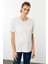 Kadın Sıfır Yaka Basic Penye T-Shirt Ekru 3