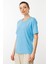 Kadın Sıfır Yaka Basic Penye T-Shirt Mavi 1
