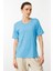 Kadın Sıfır Yaka Basic Penye T-Shirt Mavi 2