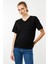 Kadın V Yaka Kısa Kollu Penye T-Shirt Siyah 2