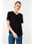 Kadın V Yaka Kısa Kollu Penye T-Shirt Siyah 3
