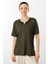 Kadın Açma Yaka Dantel Çiçek Işlemeli Penye T-Shirt Haki 1