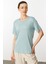 Kadın Sıfır Yaka Basic Penye T-Shirt Mint 4