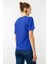 Kadın V Yaka Kısa Kollu Penye T-Shirt Saks 4