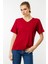 Kadın V Yaka Kısa Kollu Penye T-Shirt Bordo 1