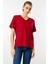 Kadın V Yaka Kısa Kollu Penye T-Shirt Bordo 3