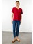 Kadın V Yaka Kısa Kollu Penye T-Shirt Bordo 5
