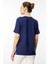 Kadın Açma Yaka Dantel Çiçek Işlemeli Penye T-Shirt Lacivert 4
