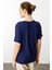 Kadın V Yaka Kısa Kollu Penye T-Shirt Lacivert 3