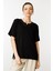 Kadın Açma Yaka Dantel Çiçek Işlemeli Penye T-Shirt Siyah 1