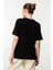 Kadın Açma Yaka Dantel Çiçek Işlemeli Penye T-Shirt Siyah 3