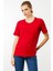Kadın Sıfır Yaka Basic Penye T-Shirt Kırmızı 3