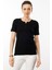 Kadın Açma Yaka Boncuk Işlemeli T-Shirt Siyah 5