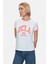 Savannah Beyaz Bisiklet Yaka Baskılı Standard Fit Kadın Tshirt 1